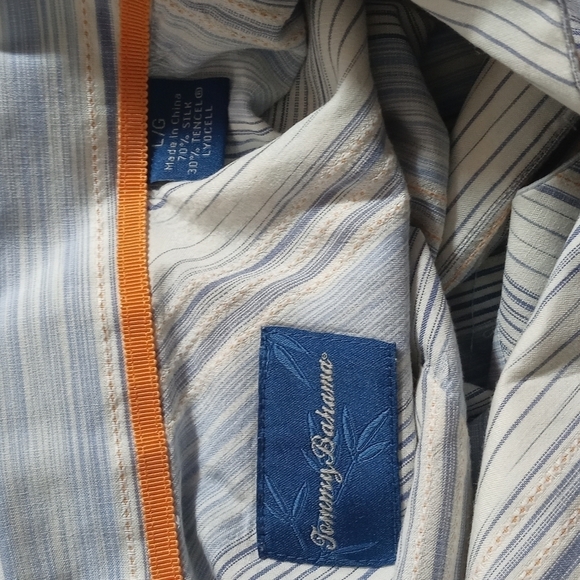 Tommy Bahama Silk Blend Stripes Button Up Short Sleeve Shirt‎ - Picture 4 of 5